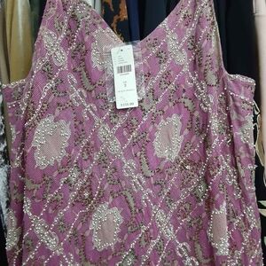 Anthropologie Pink-Lavender Beaded Embellished Camisole